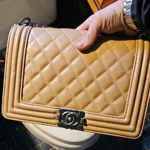CHANEL Quilted Beige Crossbody Bag